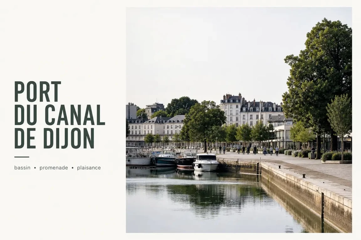 Le port du canal dijon à Dijon avec son bassin, ses berges aménagées et des bateaux de plaisance