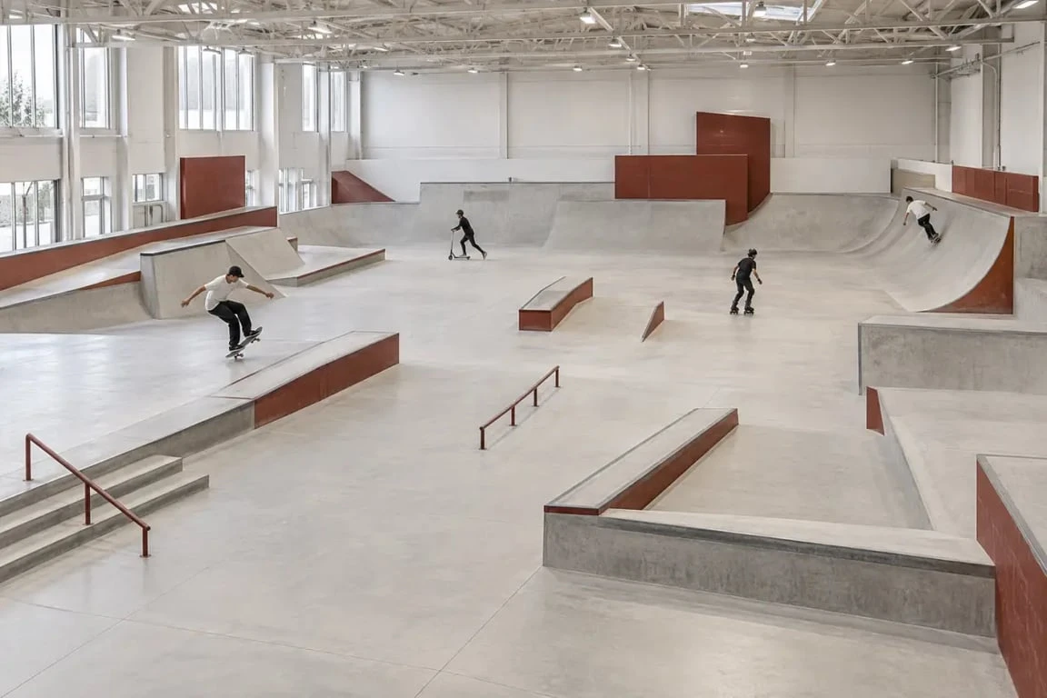Skate parc Dijon couvert avec aire street et modules de glisse