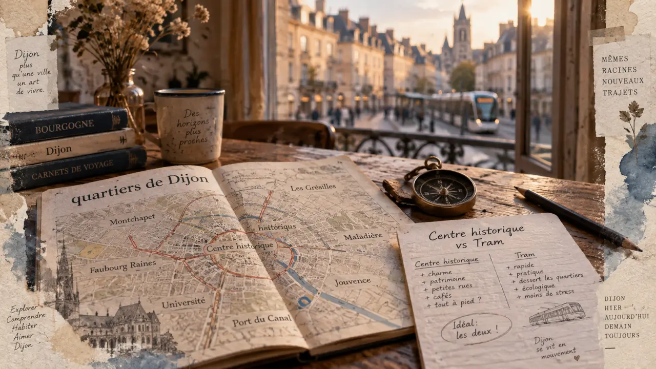 Carte des quartiers de Dijon : choisir quartier Dijon, centre historique vs tram